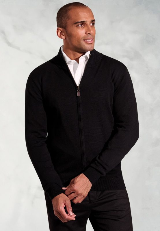 Columbus Zip Through Cardigan - Black