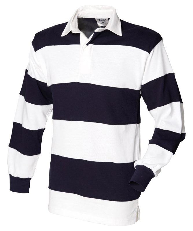 Sewn stripe long sleeve rugby shirt - White & Navy (White Collar)