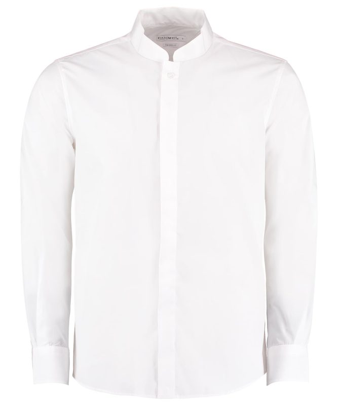 Mandarin collar shirt long-sleeved (tailored fit) - White