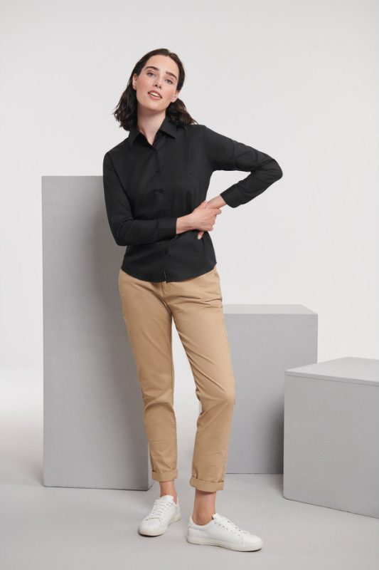 Long Sleeve Tailored Oxford Shirt - Black