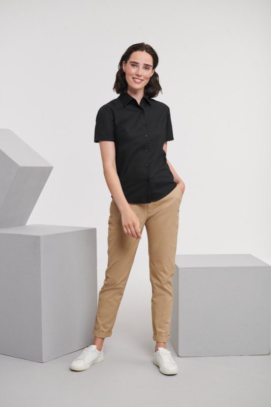 Short Sleeve Tailored Oxford Shirt - Black