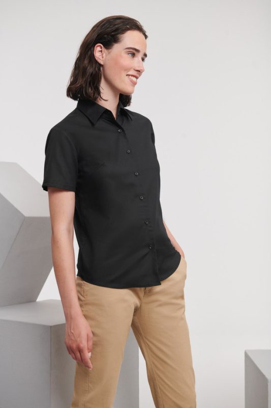 Short Sleeve Tailored Oxford Shirt - Black