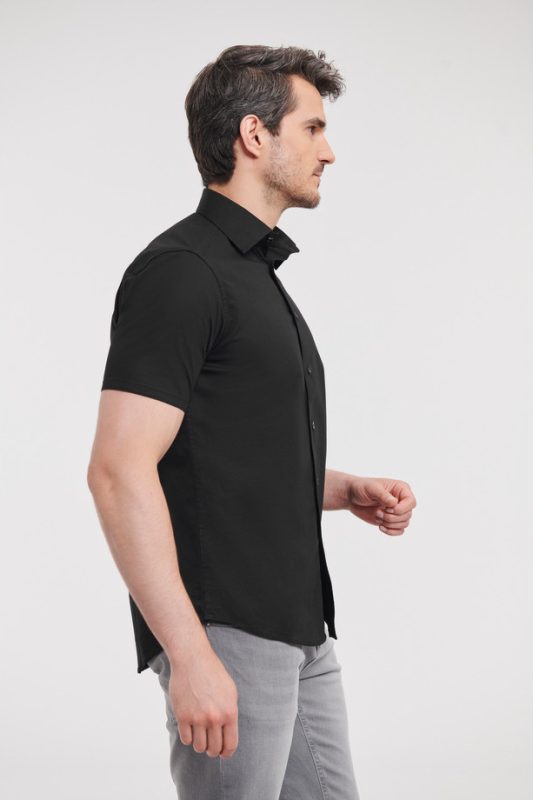 Short Sleeve Fitted Stretch Shirt - Black